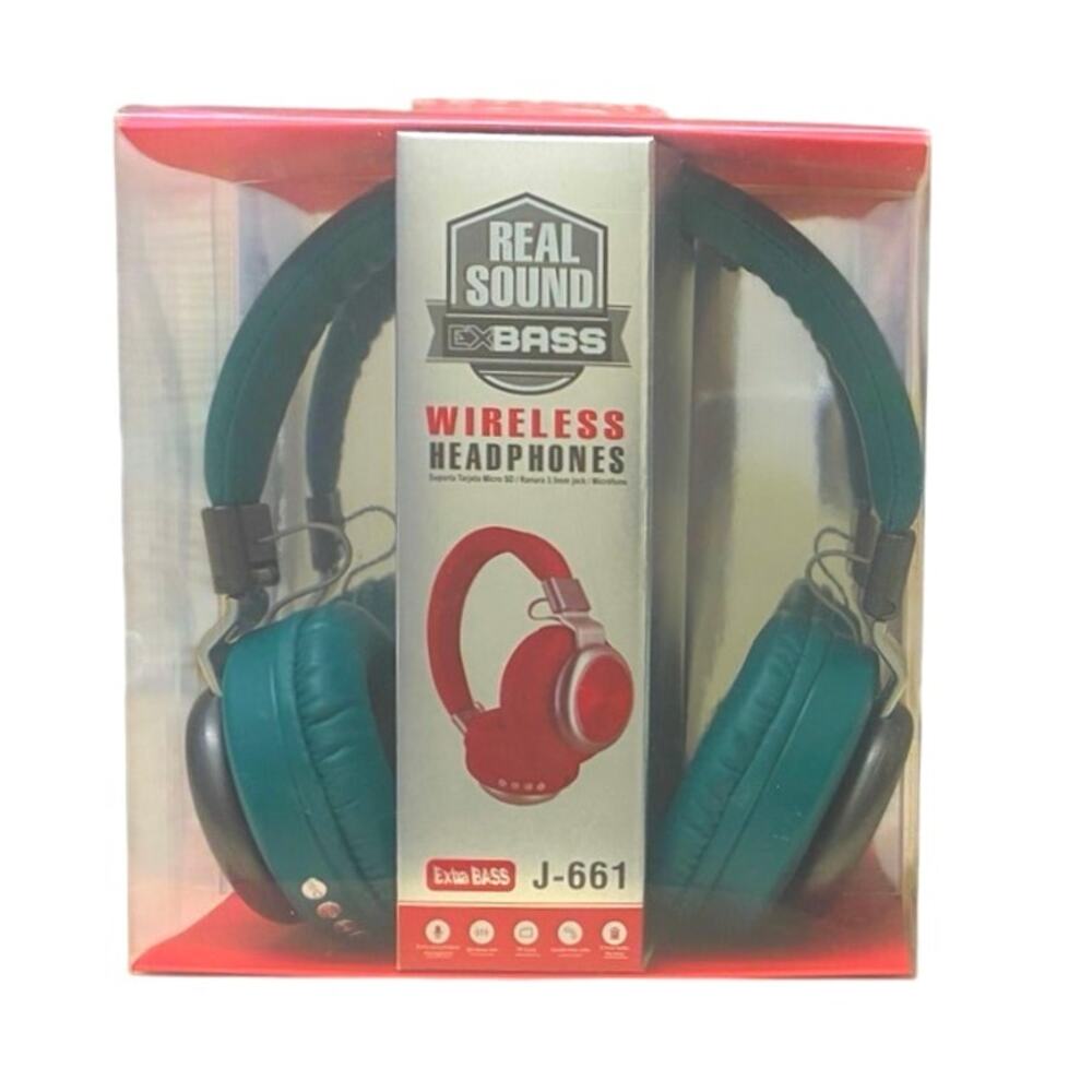 Real Sound Exbass Wireless Headphones Color Green J-661